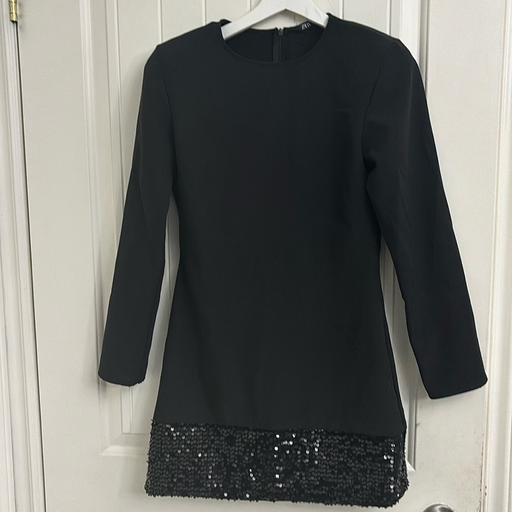 BNWT ZARA Black Dress with Sequin Hem